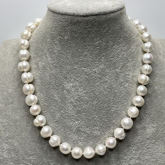 Stunning Large Freshwater Pearl Beaded Knotted Necklace Sterling Silver Clasp - Picture 2 of 9